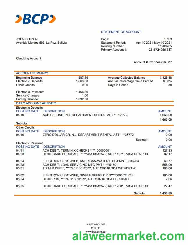 Bolivia banco de credito de bolivia statement